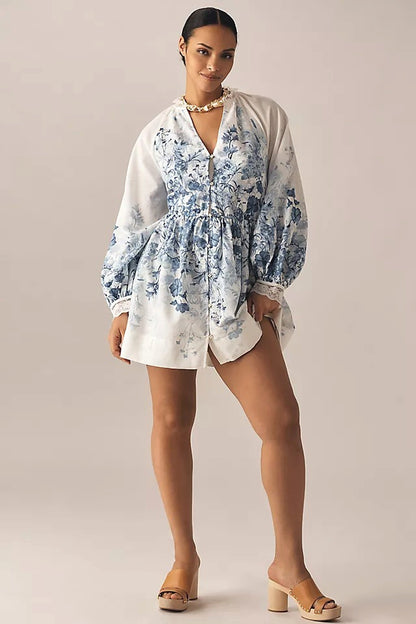 LuneluX™ – Vintage Puff Sleeve Stand Collar Dress
