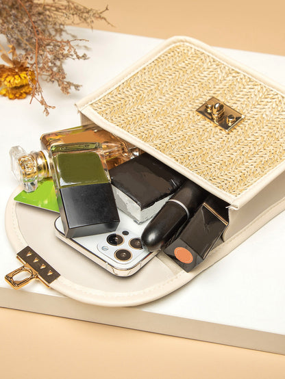 Perlenbesetzte Strohhandtasche Damen