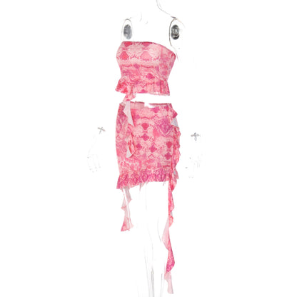 Damen Sommer Set mit Crop Top und Wickelrock