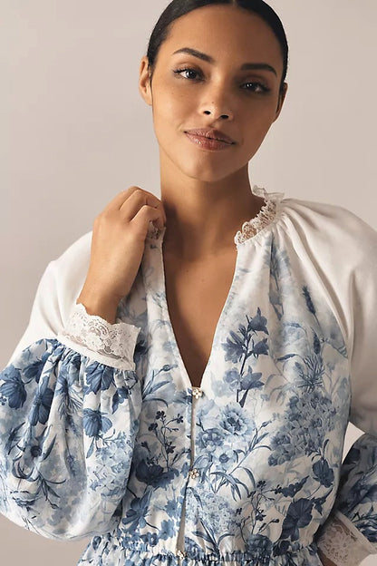 LuneluX™ – Vintage Puff Sleeve Stand Collar Dress