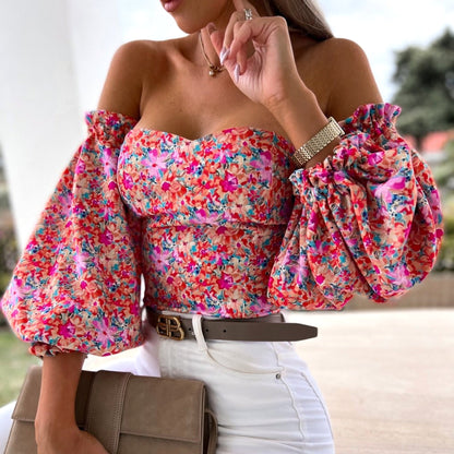 Damen Off-Shoulder Bluse mit Blumenmuster