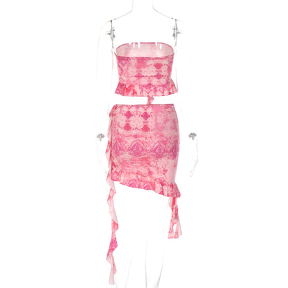 Damen Sommer Set mit Crop Top und Wickelrock