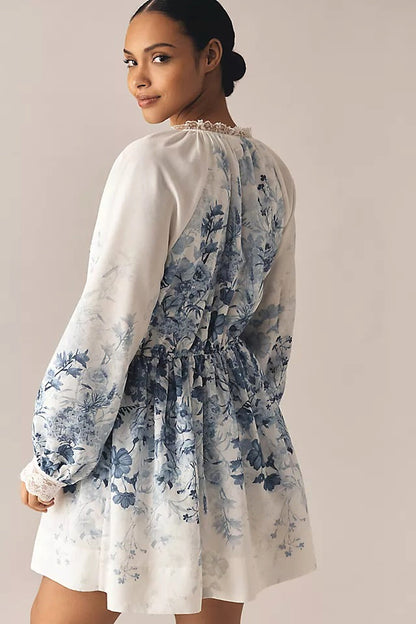 LuneluX™ – Vintage Puff Sleeve Stand Collar Dress