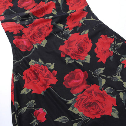 Damen Midikleid mit Blumenmuster und Spaghettiträgern