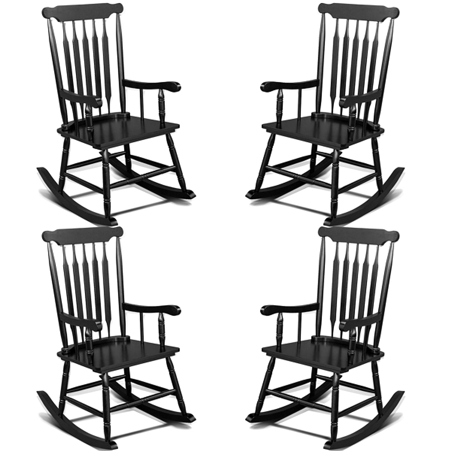 Windsor Schaukelstuhl aus Pappelholz Schwarz