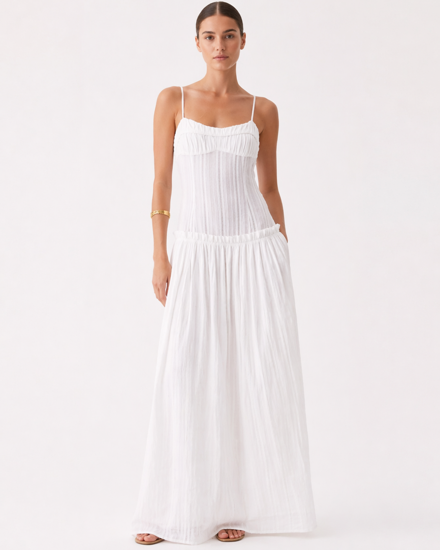 Weißes A-Linien Maxi Damenkleid mit Trägern
